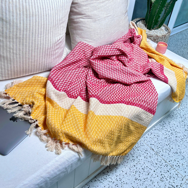 Red and yellow blanket best sale