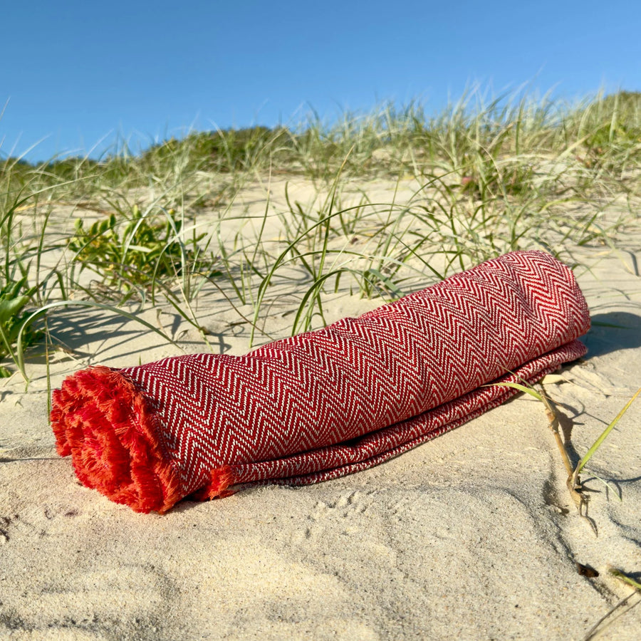 red cotton towel